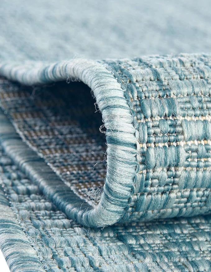 Unique Loom Collection Casual Transitional Solid Heathered Indoor/Outdoor Flatweave Area Rug (13' Round, Aquamarine/Ivory) - Image 5