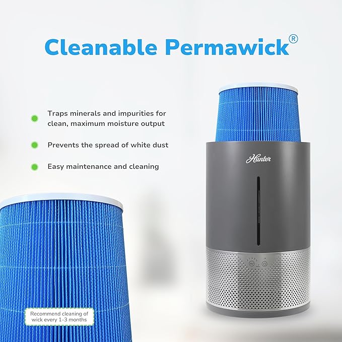 HHE150 Hunter Aspire 4.8L Evaporative Humidifier with PermaWick Filter (4.8L) - Remove Contaminants & White Dust for Clean Mist & Air – Medium Humidifier for Home, Bedroom, or Dorm - Graphite - Image 6