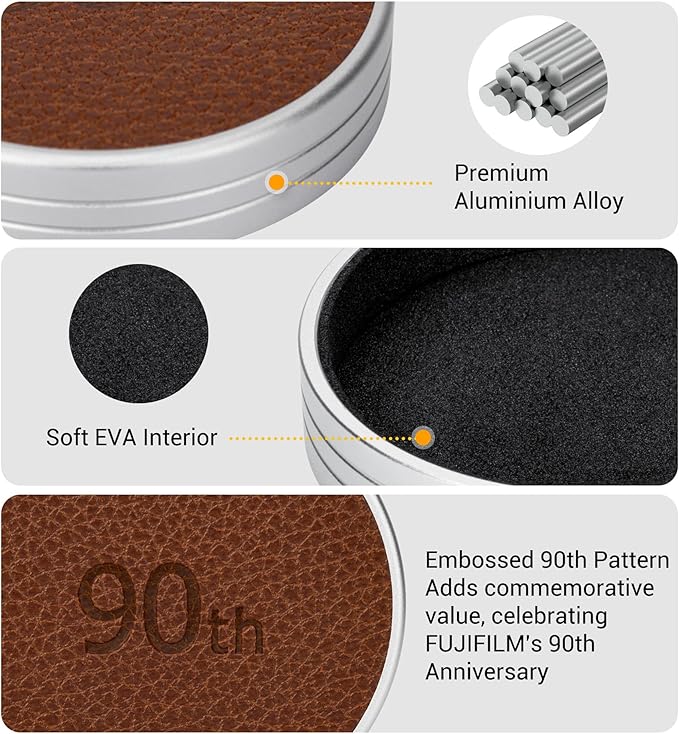 Retro Leather Lens Cap for Fujifilm Instax Mini EVO, Brown Aluminum Anti-Dust Anti-Scratches Lightweight Camera Lens Cover with Soft EVA Interior, Accessories for Fuji Mini Evo Lens Protection Cover - Image 2