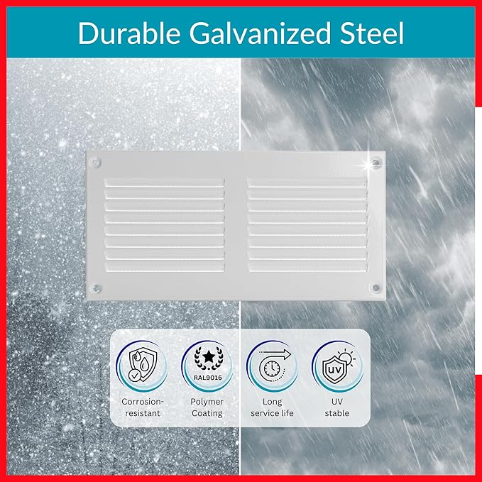 6x2 Vent Cover (Duct Opening) - White HVAC Return Air Grille for Wall and Ceiling - Metal AC Vent Cover with Mesh - Rectangular Ventilation Register - External Dimensions: 7.87" W x 3.94" H - Image 3
