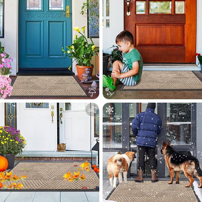Smiry Front Door Mat Outside Entrance, Heavy Duty Sturdy Natural Rubber Doormat, Trap Dirt and Moisture, Easy Clean Low Profile Mats for Indoor Outdoor Entry, Irregular Triangle (29.5x17, Mixed Camel) - Image 7