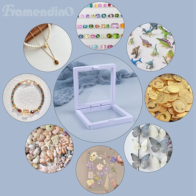 Framendino, 20 Pack White 3D Floating Frame Display Case Challenge Coin 3.5x3.5x0.8 Holder Stands Jewelry Storage Box for AA Medallion Shells Gems - Image 3