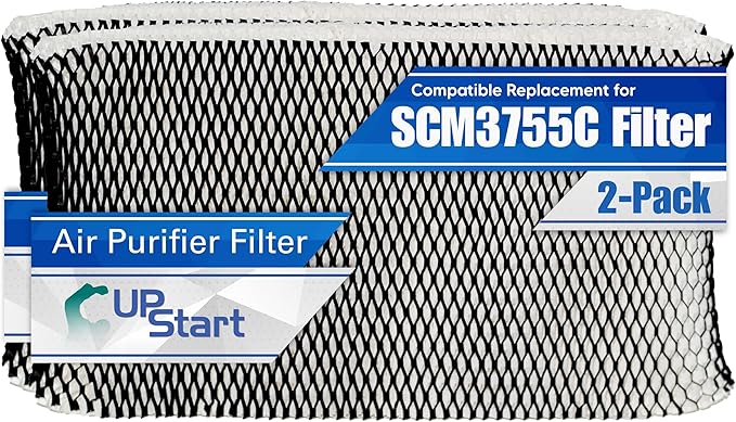 2-Pack HWF75 SF221 Type "D" Replacement for Sunbeam SCM3755C Humidifier Filter - Compatible with Sunbeam Humidifier SCM 3755C Wick Air Purifier Filters HWF 75 SWF-75 SF 221 by Upstart+Battery