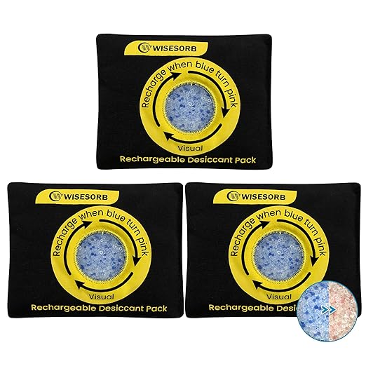 200g Reusable Silica Gel Desiccant, Color Indicating Rechargeable Desiccant Packs for Storage, Moisture Absorbers for Storage, Gun Safes, Suitcases, 3D Filaments, Electronics, Car[3 Pack] by Wisesorb