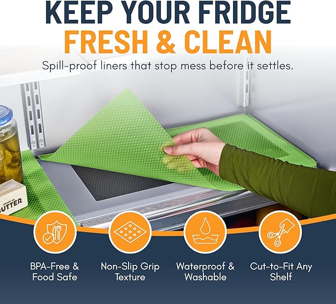 Refrigerator Liners for Shelves (8 Pack) by Linda’s Essentials - Non-Adhesive Shelf or Drawer Liner, BPA-Free Fridge Mats for Kitchen & Cabinets, Easy to Clean, Ideal Household Essentials (Green) - Image 3