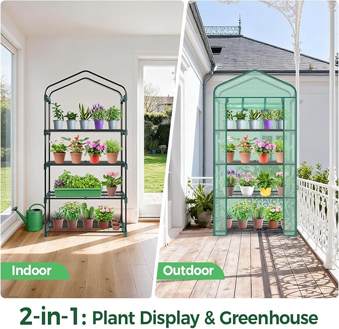 Ohuhu Mini Greenhouse for Indoor Outdoor, Small Plastic Plant Green House 4-Tier Rack Stand Portable Greenhouses with Durable PE Cover for Seedling, 2.5x1.6x5.2 FT, Ideal Gardening Gifts for Women Men - Image 7