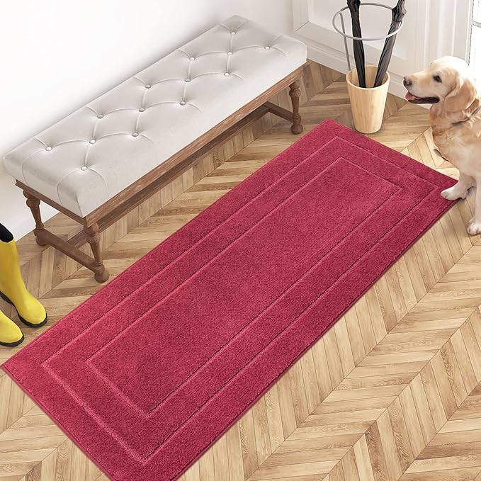 PURRUGS Dirt Trapping Door Mat 24" x 59", Non-Slip/Skid Machine Washable Entryway Rug, Dog Doormat, Super Absorbent Welcome Mat for Muddy Wet Shoes and Paws, Burgundy Red by PURRUGS