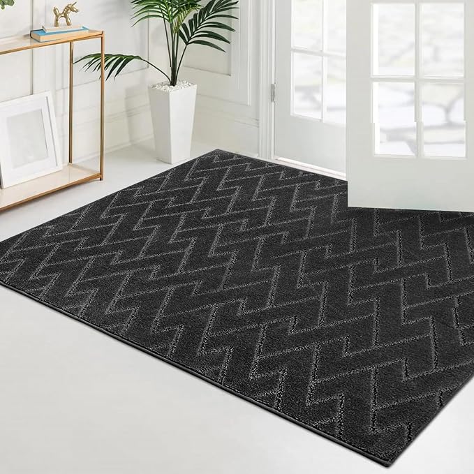 PURRUGS Easy Care Area Rug 4ft x 6ft, Non-Slip Machine Washable Entry Rug, Dog Door Mat, Stain Resistant Accent Rug for Hallway, Bedroom, Living Room and Mudroom, Black - Image 3