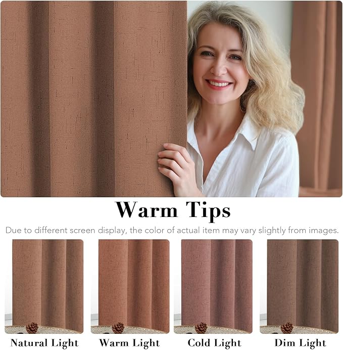 H.VERSAILTEX Linen Blackout Curtains Durable Thick Textured Linen Look 100% Blackout Patio Door Curtain Anti Rust Grommet Extra Wide Sliding Door Curtain Panel, W100 x L96 inch, Washed Spice - Image 6