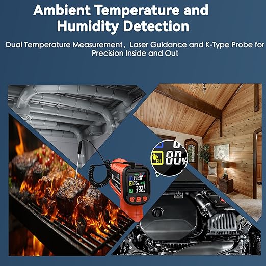 Infrared Thermometer Gun, Include K-Type Probe for Humidity, -58°F to 1796° F Digital Laser Temperature Gun for Cooking, 16:1 IR Temp Gun for Griddle, Pizza Oven, Engine, HVAC, Industrial & Home Use - Image 6