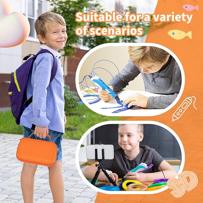 Case Compatible with 3Doodler Start+ Essentials for 3D Pen Set for Kids, Carrying Holder Fit for Printing Pens, Storage Organizer for Printing Filament Refill, Micro-USB Charger (3D-04A-Orange) - Image 8