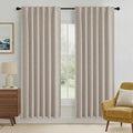 RYB HOME Natural Beige 100% Blackout Linen Curtains 72 inch Long, Thermal Insulated & Privacy Assurd Drapes for Bedroom/Office/Nursery, Rod Pocket & Back Tab Window Treatment, W52 X L72, 2 Panels by RYBHOME