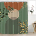 Boho Dark Green Shower Curtain 60Wx72H Abstract Bohemian Mid Century Minimalist Teal Gold Leaf Arch Geometric Plant Neutral Bathroom Decor Botany Bath Curtain Fabric Polyester 12 Pack Hooks by MitpokBrand