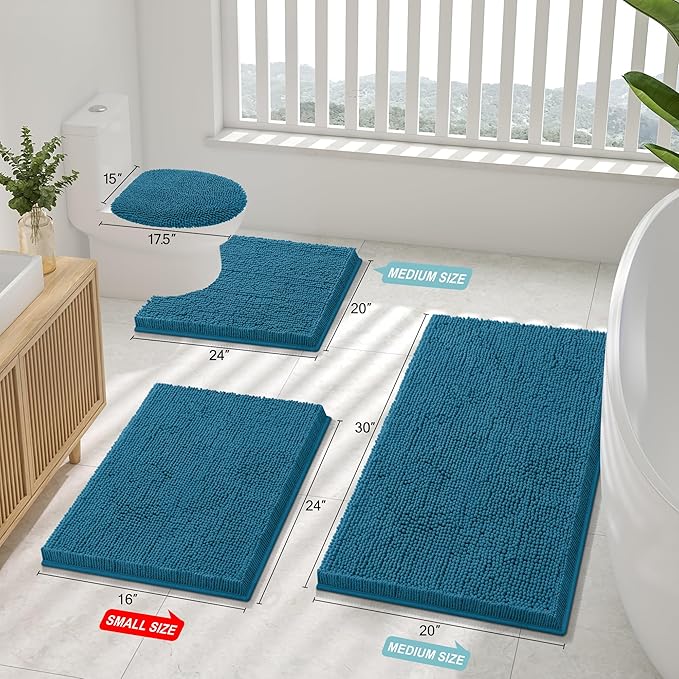 Smiry Luxury Chenille Bathroom Rugs 34x21, Extra Soft and Absorbent Shaggy Bath Mat, Machine Washable, Non-Slip Plush Carpet Runner for Tub, Shower, and Floor, Home Decor Accessories, Peacock Blue - Image 2