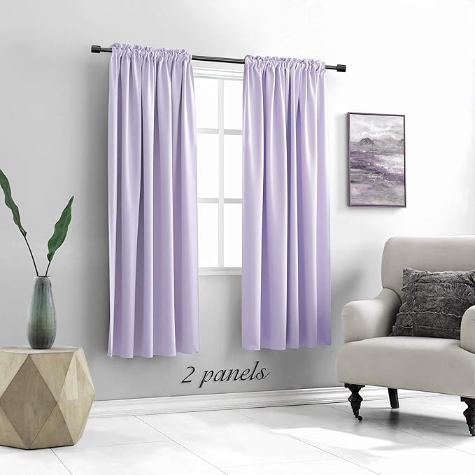 DONREN Violet Light Purple Curtains Room Darkening for Bedroom - Rod Pocket Blackout Solid Curtains for Dining Room(42 W x 72 L 2 Panels) - Image 2