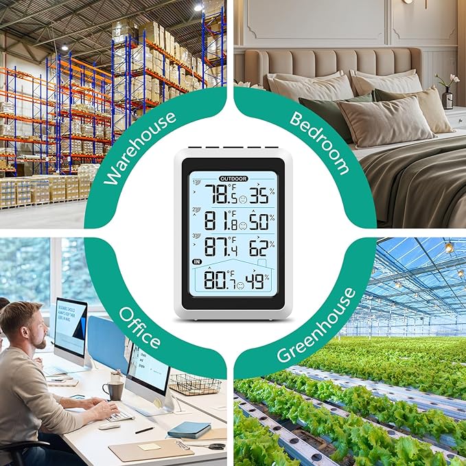 ORIA 3 Sensor Wireless Indoor Outdoor Thermometer Hygrometer, Digital Temperature Humidity Monitor with Backlit Display, Min/Max Records, Celsius/Fahrenheit Switch for Home, Garden, Greenhouse - Image 8