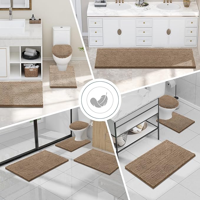 Smiry Luxury Chenille Toilet Rugs U-Shaped 20x20, Soft Absorbent Non-Slip Contour Bathroom Rugs for Toilet, Machine Washable Contoured Bath Mats, Camel - Image 7