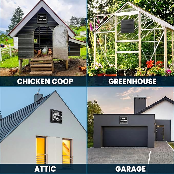 HG Power 12 Inch Attic Fan with Speed Controller, 971 CFM Shutter Exhaust Fan with EC Motor, Wall Mounted Greenhouse Fan for Shed, Basement, Gable, Chicken Coop Ventilation Use, Black - Image 6