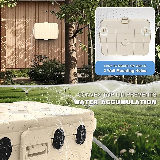 Flemoon Outdoor Electrical Box Waterproof, IP54 Waterproof Extension Cord Cover, Protect Outlet, Plug, Socket, Timer, Power Strip, Holiday Light, Large Weatherproof Connection Box, Almond - Image 6