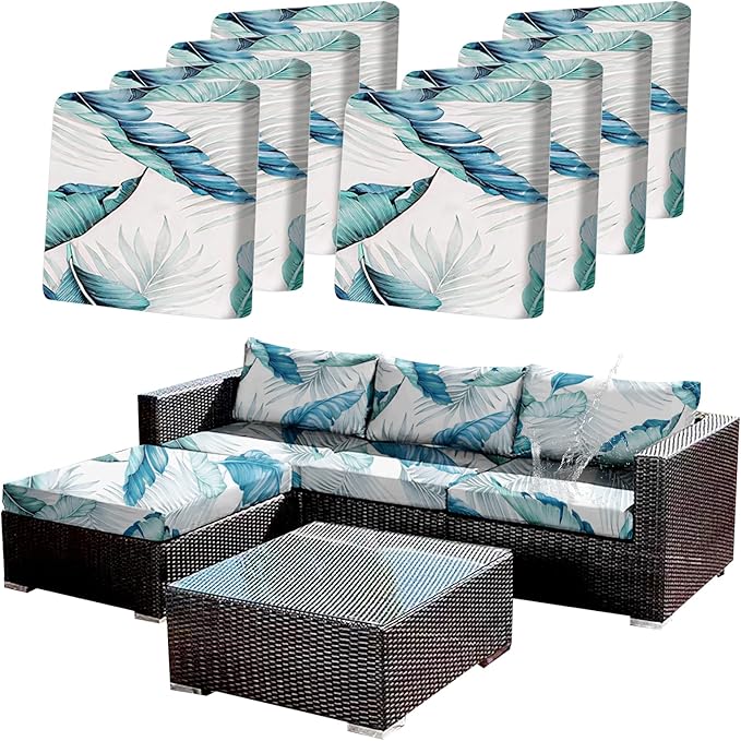 8Pcs Stretch Patio Cushion Covers Outdoor Couch Cover Replacement,Outdoor Sofa Covers for Patio Couch,Washable Furniture Cover (Tropical Flavor,Cushions Not Included) by CALBODE