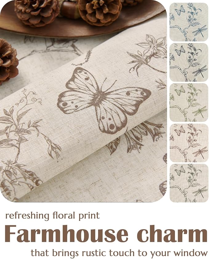 jinchan Floral Linen Curtains for Living Room 84 Inch Length Butterfly Curtain Taupe Floral Curtains French Country Farmhouse Curtain Flower Patterned Drapes Window Treatment Set 2 Panels - Image 8
