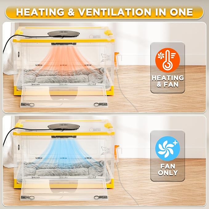 TURBRO 85L Pet Incubator, Precision Temperature Control for Puppy & Kitten Care, with Adjustable Fan Speed, Multifunctional LED Panel, Respiratory Support Nebulizer, Humidity Monitoring - Image 2
