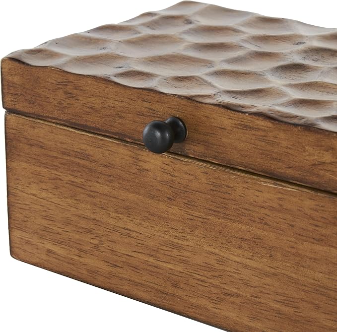Deco 79 Wood Geometric Decorative Box Textured Concave Honeycomb Storage Decorative Keepsake Boxes with Black Knobs, Set of 2 Storage Boxes 10", 8"W, Brown - Image 4