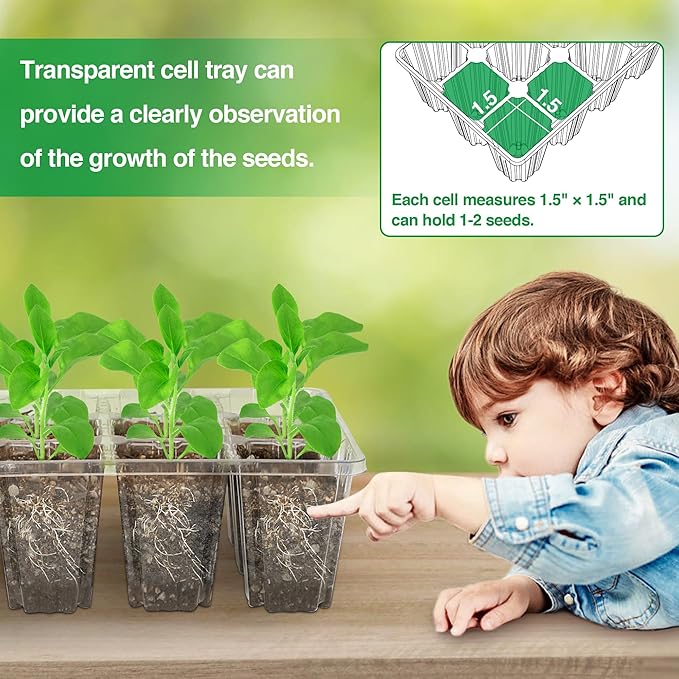 Bonviee 10 Packs Seed Starter Tray with Elevated Lid, 120 Cells Thicken Seed Starting Trays Kit with Adjustable Humidity Vent, Clear Cell Tray and Heightened Lids for Greenhouse & Gardens, Green - Image 6