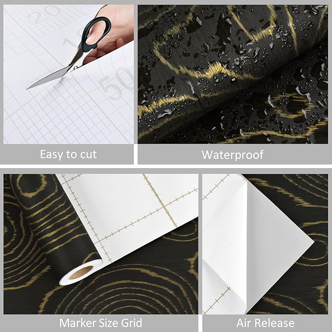 WESTICK Black/Gold Wood Contact Paper for Counter Top Peel and Stick Waterproof Wood Wallpaper Self Adhesive Wood Grain Contact Paper for Countertops Kitchen Cabinets Office Tables 15.8" x 80" - Image 6