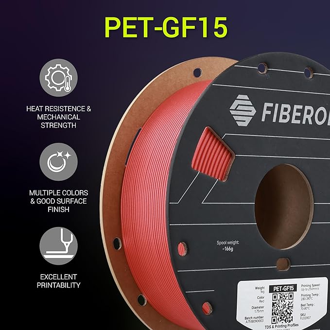 Polymaker Fiberon Red PET-GF15 3D Printer Filament 1.75mm 1KG, 15% Glass Fiber Reinforced, High Strength & Heat Resistance, Ideal for Automotive, Industrial & Functional Parts, AMS Compatible - Image 2