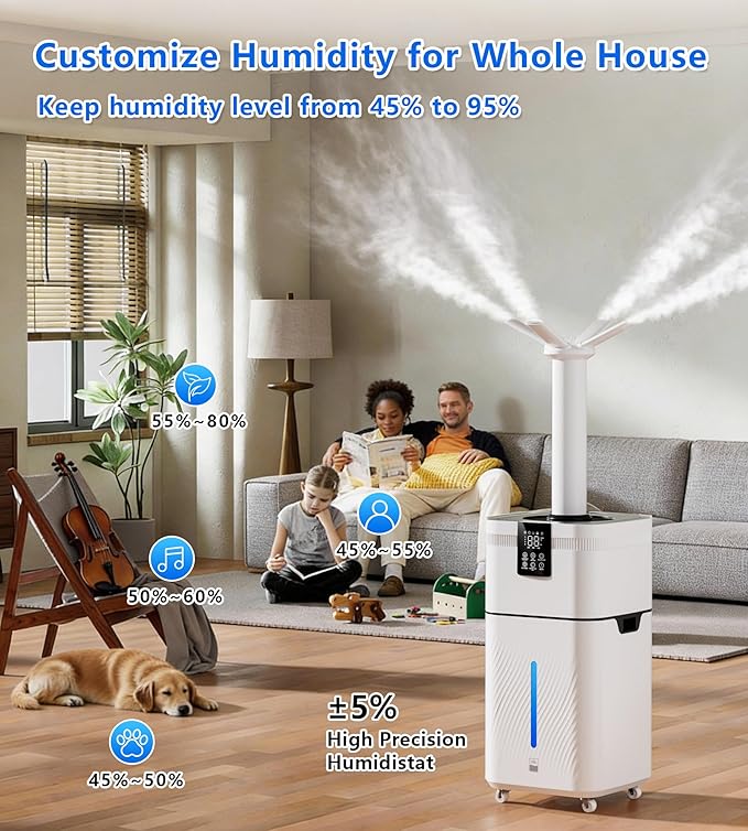 30L/7.93Gal Commercial Humidifier for Large Room 4200 sq ft, 3000mL/H Whole House Humidifiers with Supersized Cool Mist,Quiet Humidifiers for Bedroom, Home,Office, Plants, Warehouse - Image 6