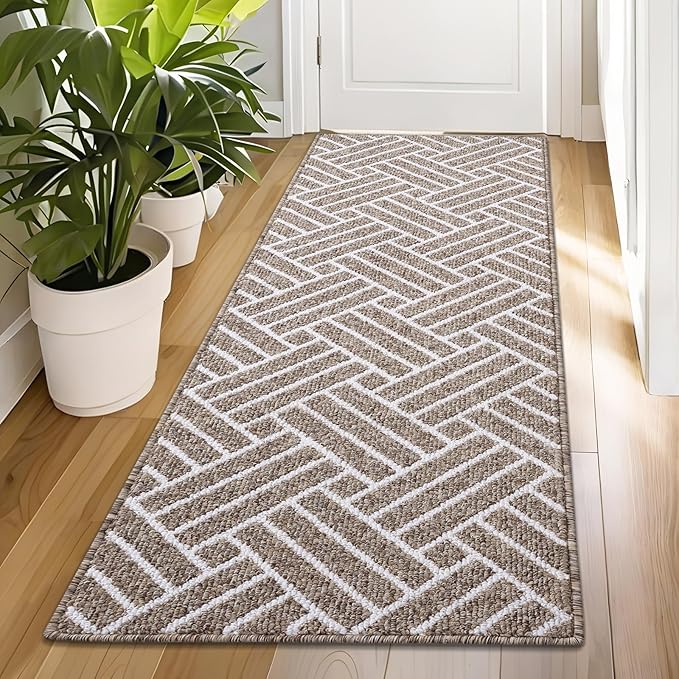 OLANLY Runner Indoor Door Mat, 47x23 Inch, Dirt Resistant and Absorbent, Non-Slip Rubber Backing Floor Mats, Easy Clean Low-Profile Doormat for Entryway, Front Door, and Inside Entrance, Khaki by OLANLY