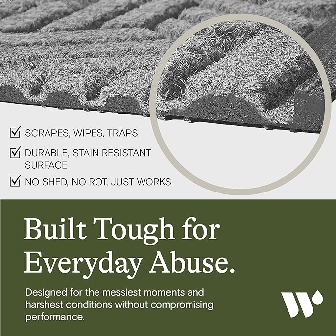 WaterHog Squares Front Door Mat Indoor Outdoor Entrance, Absorbent All-Weather Doormat with Non-Slip Rubber Backing, Dirt & Moisture Trapper, Low Profile, Easy Clean, Made in USA 23"x35.5" Medium Grey - Image 6
