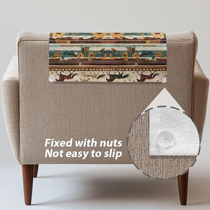 Horse Aztec Print Headrest Cover for Recliner Non-Slip Sofa Headrest Protector Fashion Couch Protective Cover Pins Washable Fabric Loverseat Protector - Image 4