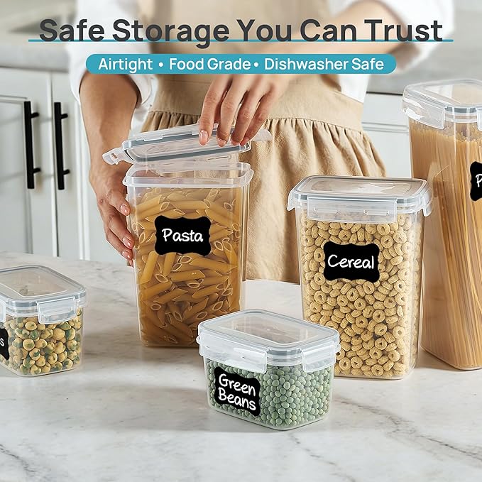 Vtopmart Airtight Food Storage Containers with Lids, 24 pcs Plastic Kitchen and Pantry Organization Canisters for Cereal, Dry Food, Flour and Sugar, BPA Free, Includes 24 Labels，Gray - Image 4