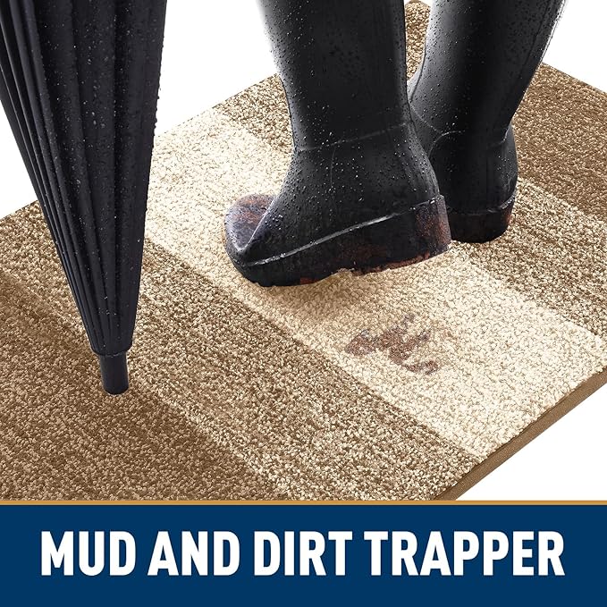 Smiry Dog Door Mat for Muddy Paws, Absorbs Moisture and Dirt, Low-Profile Entryway Mat with Non-Slip Backing, Entry Indoor Outdoor Doormat for Inside Floor (48x30 Inches, Camel, Striped) - Image 2