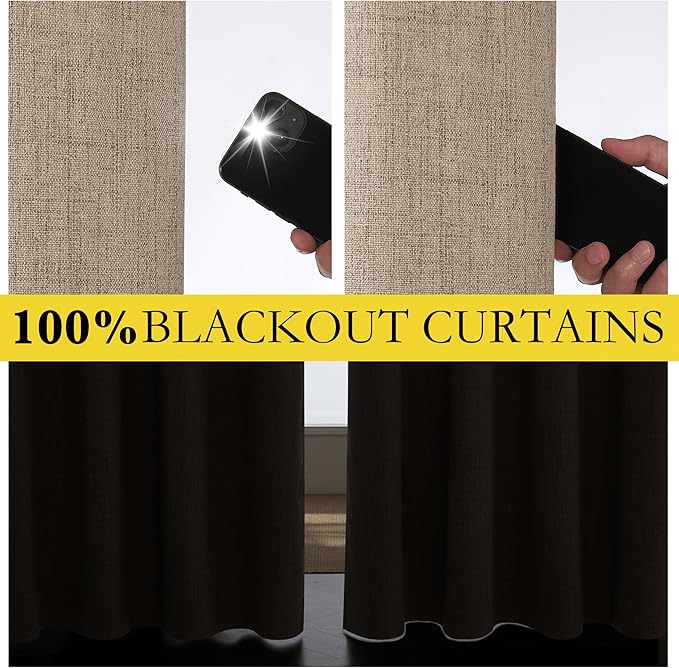 NICETOWN Burlap Vintage Open Linen Weave Flax Thermal Curtains, 100% Blackout Curtains 84 inches Long for Dining Room, Soundproof Window Treatment Drapes for Hall Room, 52" Wide Per Panel, Set of 2 - Image 4