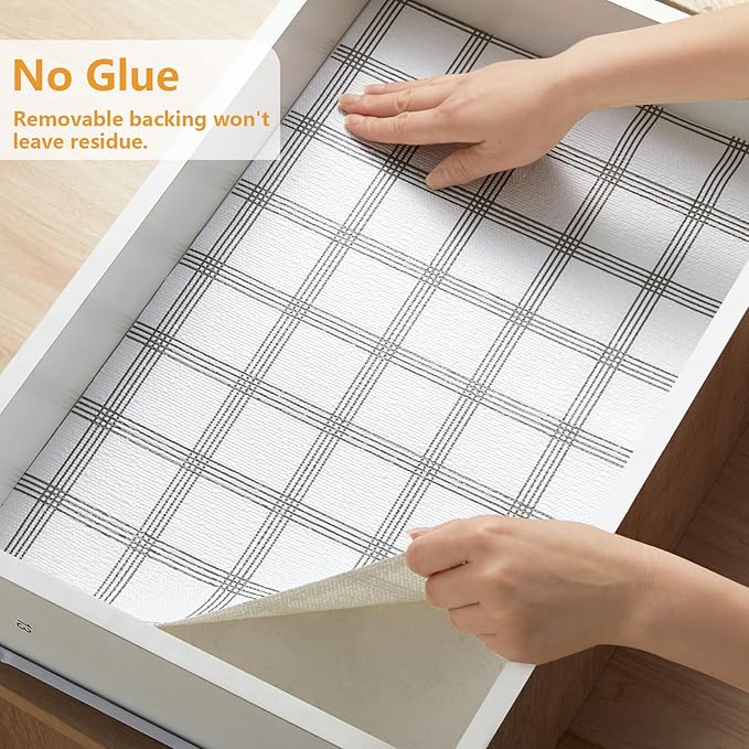 Viseeko Shelf and Drawer Liner for Kitchen Cabinet, Non-Adhesive Cabinet Liners for Shelves, Strong Grip Shelf Paper Non-Slip Waterproof Easy to Cut for Dresser Cupboard, Grey Stripe, 24 in x 30 ft - Image 7