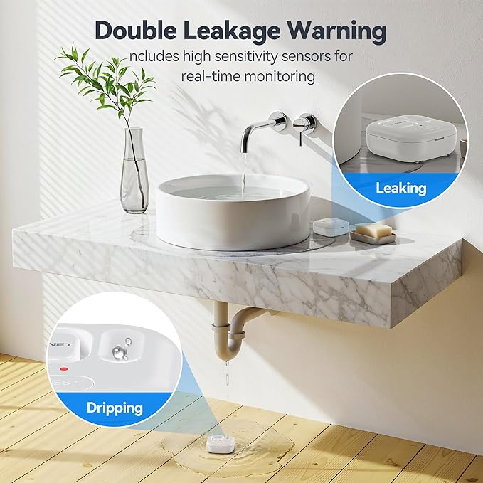 TECKNET WiFi Water Leak Detectors, Leak & Drip Alert with APP Push and Sound Alarm, Smart Water Sensor with 120dB Adjustable Alarm, for Kitchen Bathroom Basement (1 Pack, Battery Included) - Image 3