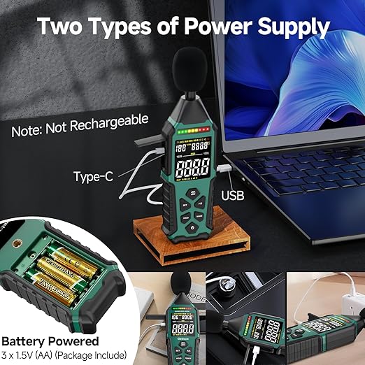 Power Supply Available Decibel Meter, Gedaye Sound Level Meter, A/C Weighted SPL Meter, Noise Measure Device 30-130dB, Noise Detector Sound Monitor Decibel Reader Classroom Factory Noisy Neighbor - Image 7