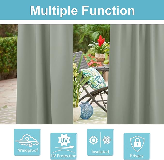 RYB HOME Outdoor Curtains for Patio Waterproof Tab Top Block Sunlight Thermal Insulated Privacy Assured Thick Outside Curtains for Deck, Balcony, Pool, W52 x L72, Sea Green, 1 Panel - Image 5