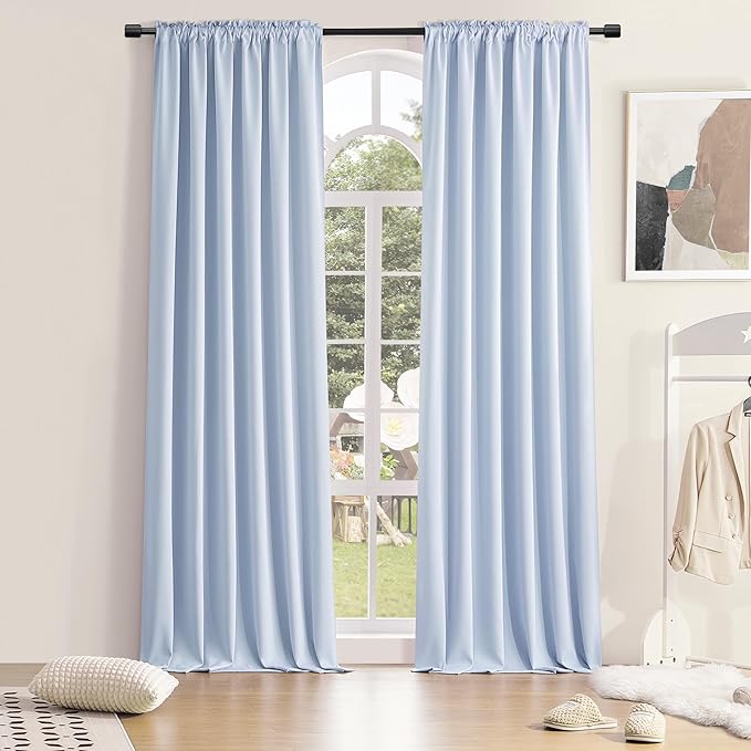 DONREN Extra Long 96 inches Length Curtains for Patio Door - Light Blue Room Darkening Thermal Insulated Curtain Panels (2 Pieces,52 inches Wide) by DONREN