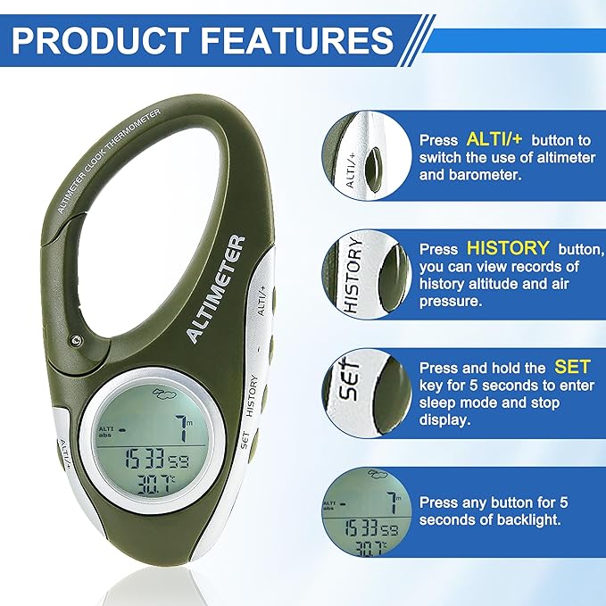 Digital Altimeter Portable Compass with Weather Forecast Multi Function Altimeter Barometer for Hiking, Camping, RVs and Outdoor Activities - Image 2