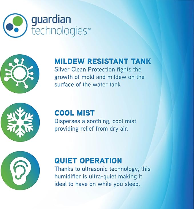 Pure Guardian H910BL Ultrasonic Cool Mist Humidifier, 14 Hrs. Run Time, 210 Sq. Ft. Coverage, Small Rooms, Quiet, Filter Free - Image 3