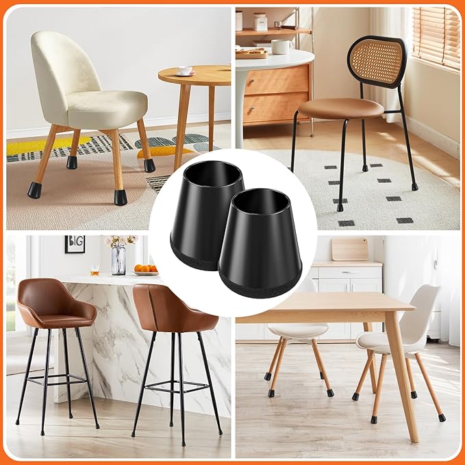 Chair Leg Floor Protectors Small 24Pcs,Silicone Chair Leg Protectors for Hardwood Floors/Tiles,360°Wrapped Felt Bottom to Prevent Scratch and Reduce Noise, Round Black - Image 7