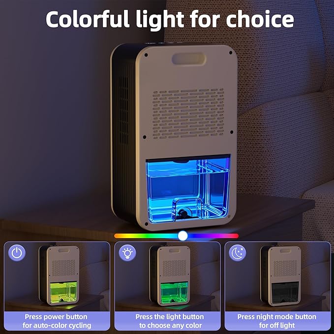 Dehumidifier,Scozza Small Dehumidifiers for Room for Home, Quiet with Auto Shut Off, Dehumidifiers for Bedroom (280 sq. ft), Bathroom, RV, Closet,Bedroom, Basement, 7-color LED light,White - Image 6