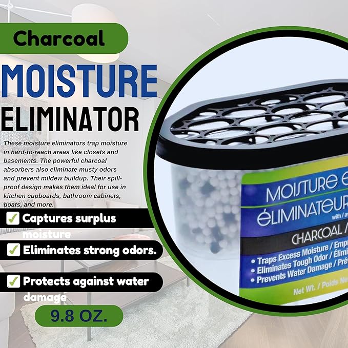 2-Pack Charcoal Moisture Absorber, 9.8 oz Humidity Control Odor Neutralizer for Home Office Closet Bathroom Basement Enclosed Spaces - Image 2