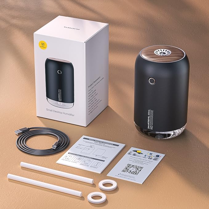 SmartDevil Portable Mini Humidifier, 500ml Desk Plant Humidifier, USB Personal for Bedroom, Office with Night Light, 2 Mist Modes, Black - Image 9