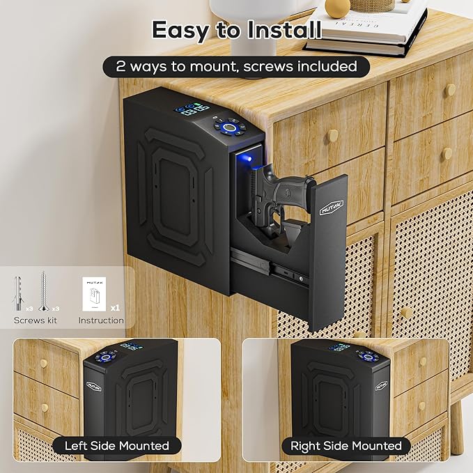 Biometric Gun Safe for Handgun with LCD Screen for Nightstand, Desk, Bed Side,Truck - Auto Sliding Door Hand Gun Safe for Pistol with APP/Fingerprint/PIN Code/KEY - Image 3