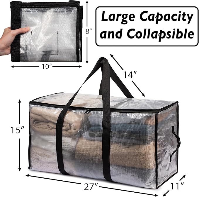 ClearSpace Oversized Moving Bags or Storage Bag – Large Moving Boxes with Backpack Straps, Zippers & Handles – Heavy-Duty Packing Bags for Moving, College Dorm, Christmas Decorations, 2 Pack - Image 3
